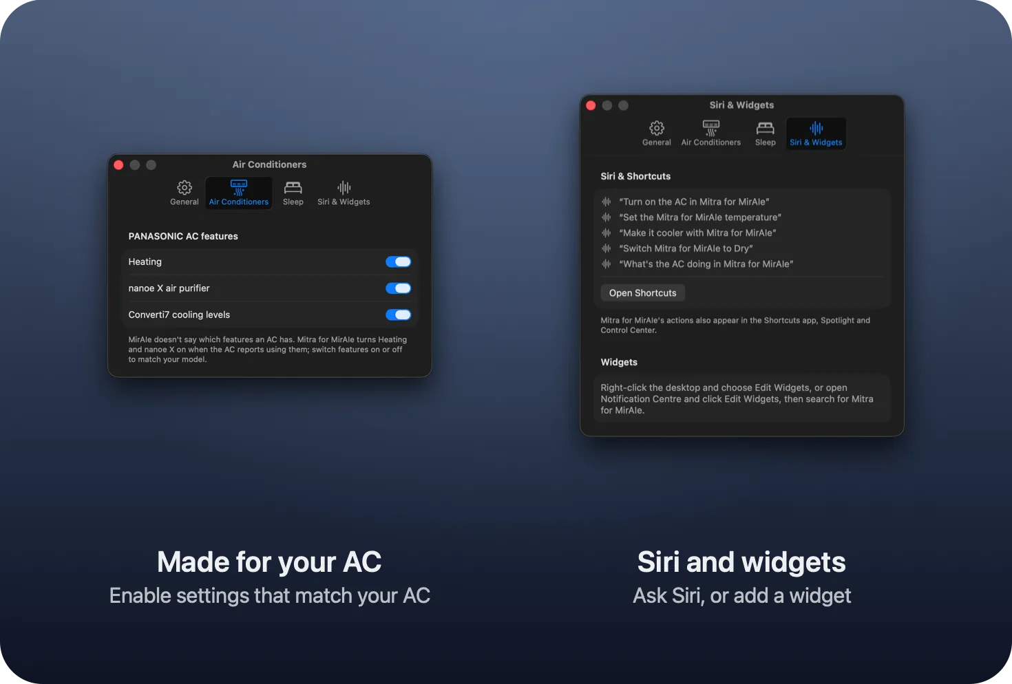 Mac Settings: the features your AC has, and Siri and widgets
